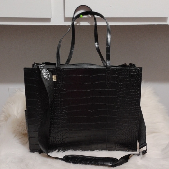 BEIS Handbags - BEIS Black Crocodile-Embossed The Large Black Tote W Strap